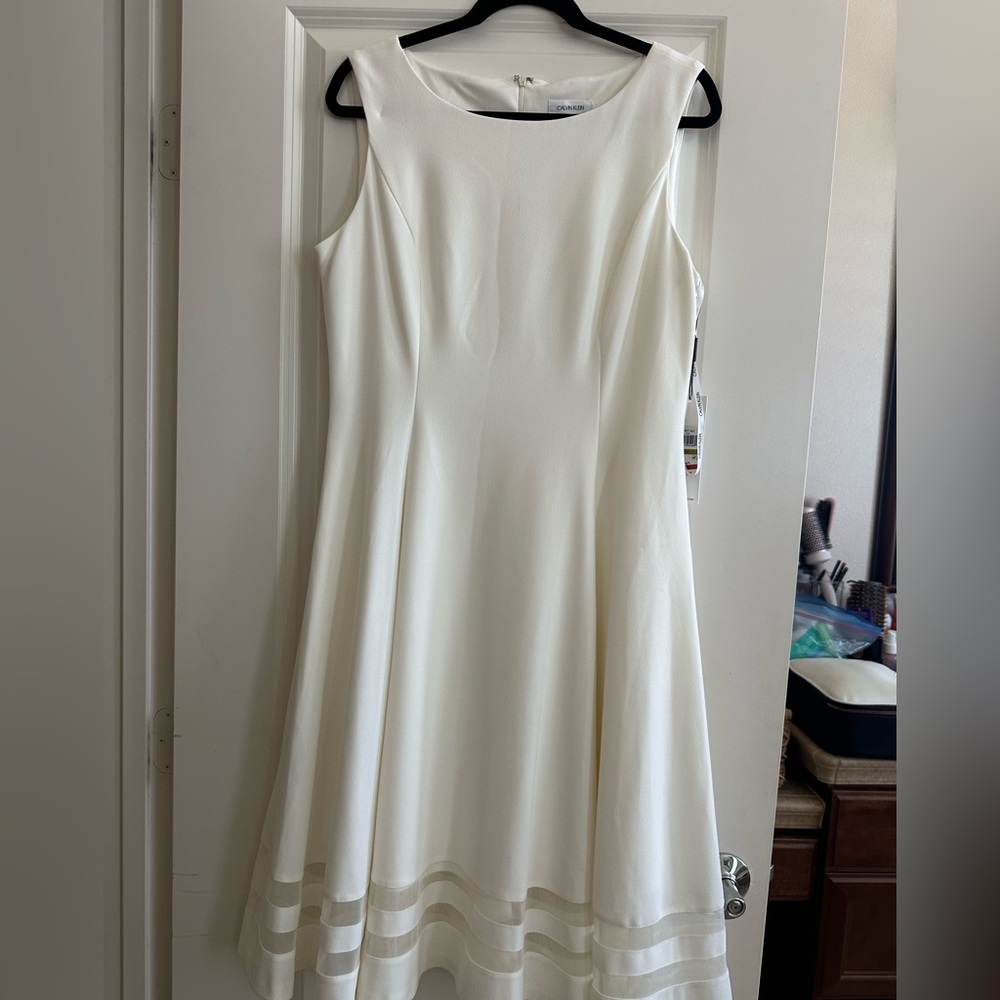 Calvin Klein Cream Sleeveless A-Line Mini Dress - Brand New with Tags